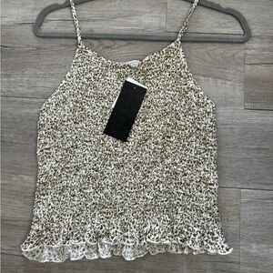 Green & White Floral Tank w/ Ruching NWT